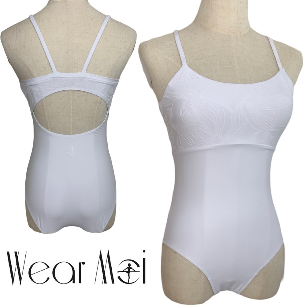 Wear Moi White Passion Flocked Detail Camisole Leotard Size M